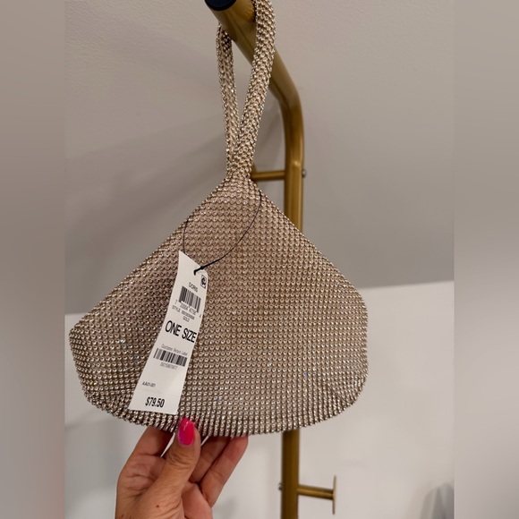 New I.N.C. $80 International Concepts Bag Sparkle Mesh Pouch Gold rhinestone - Picture 5 of 10